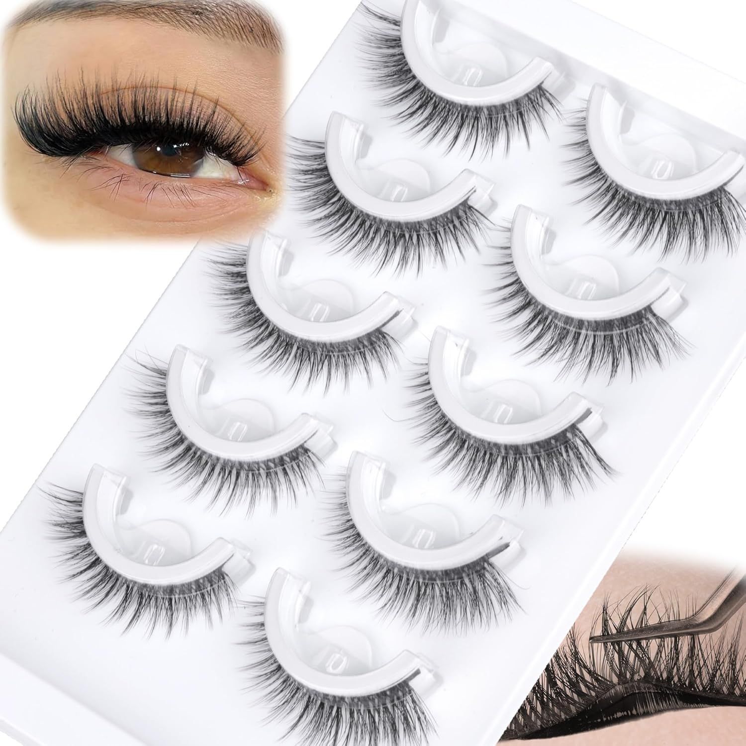 Eyelash Extension Japanese - ขนตาปลอมแบบติดกาวสำเร็จรูป 5 คู่ สำหรับผู้หญิง ขนตาธรรมชาติสไตล์ญี่ปุ่น แต่งหน้าแบบมืออาชีพ