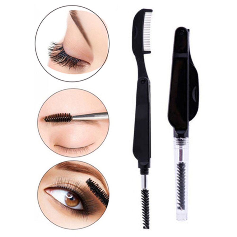 Eyelash Extension No 10 - อุปกรณ์ต่อขนตาแฟชั่นสำหรับผู้หญิง เข็มเหล็กสองหัว พับเก็บได้ หวีโลหะสำหรับขนตา แปรงปัดคิ้ว ที่แยกขนตา