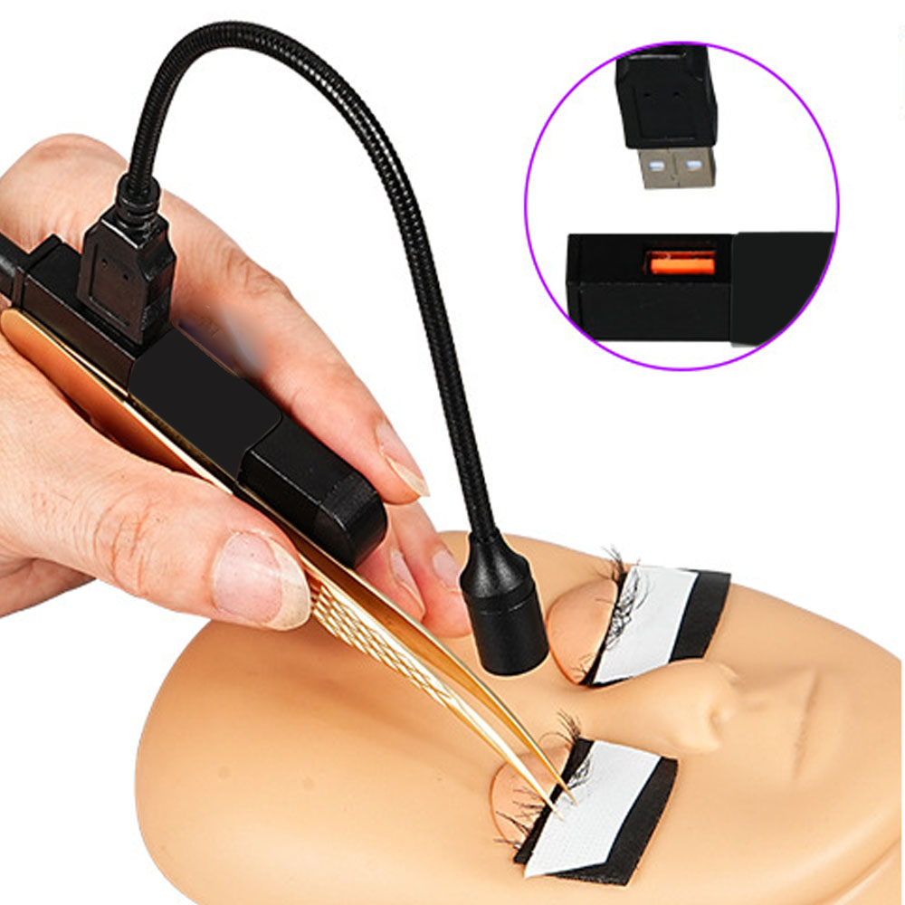 Eyelash Extension Uv Glue - หัวโคมไฟ USB แหนบมือถือสำหรับต่อขนตา โคมไฟยูวีสำหรับการติดกาวแห้งเร็ว พร้อมกาว 1/2